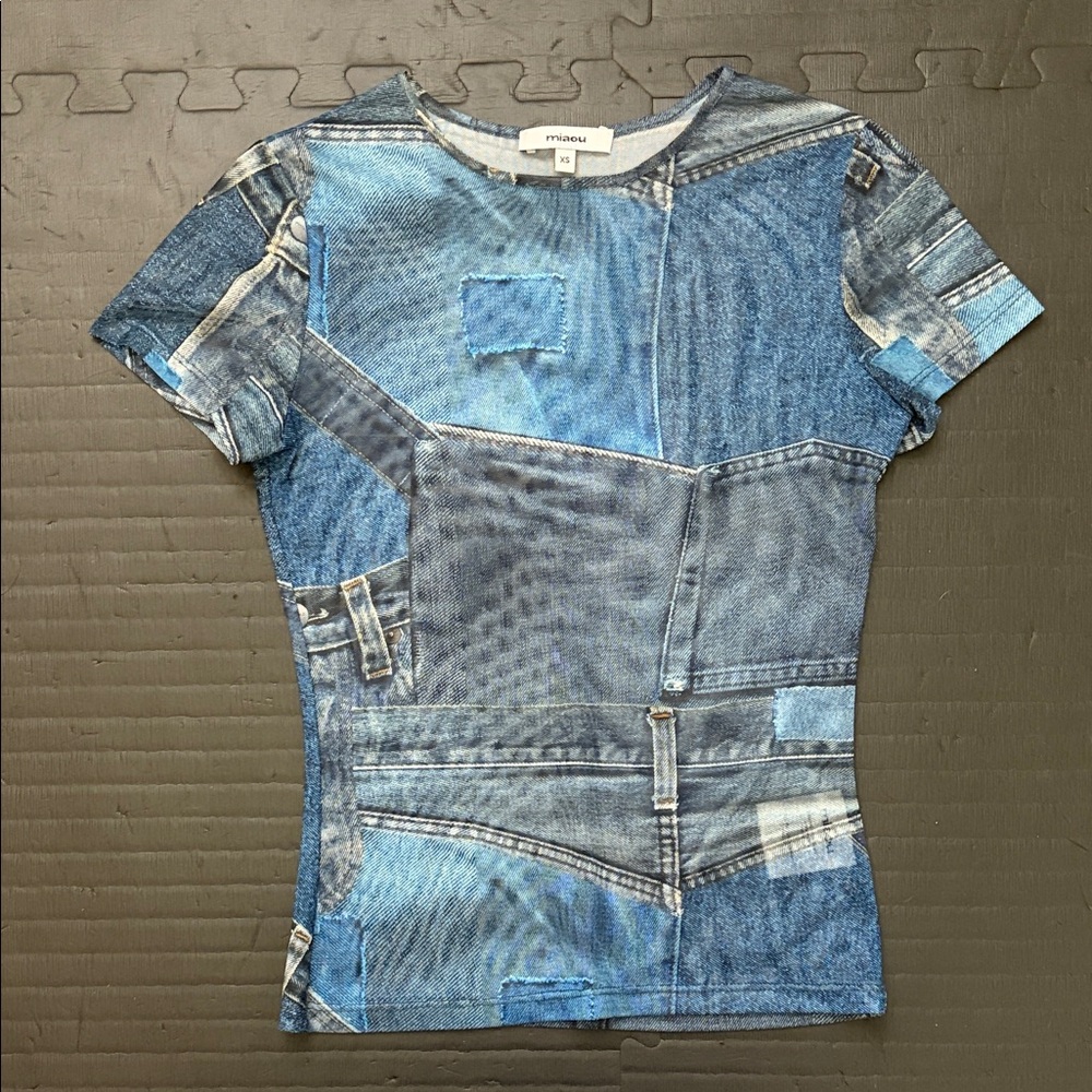 Miaou Blue Denim Patch Print Tee